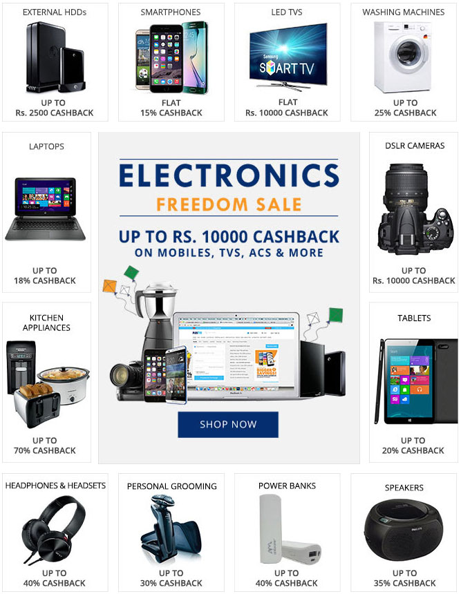 paytm-independence-day-electronics-sale-coupon-8-12-2015-offers-tv-led-fridge-washing-machine