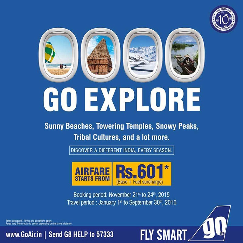 GoFirst (GoAir) Deal GoAir Flights Sale 2016 Tickets starting at Rs