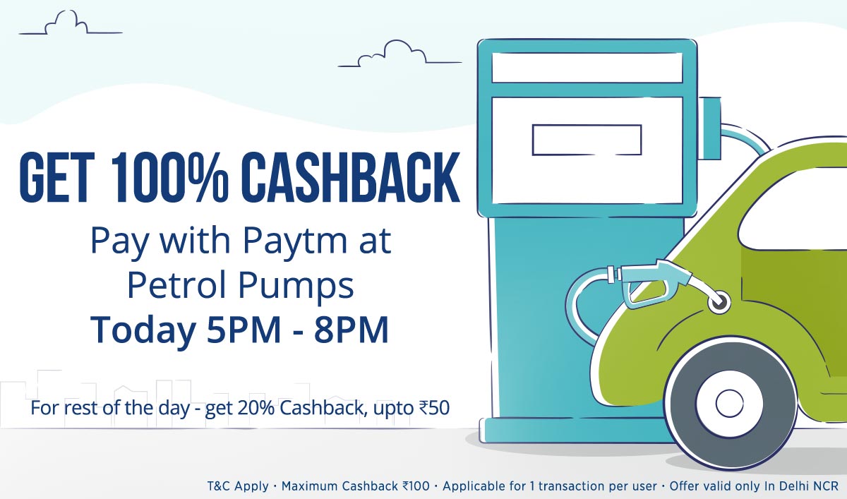 Paytm Deal Flat 100 Cashback at Petrol Pumps using Paytm (5pm8pm